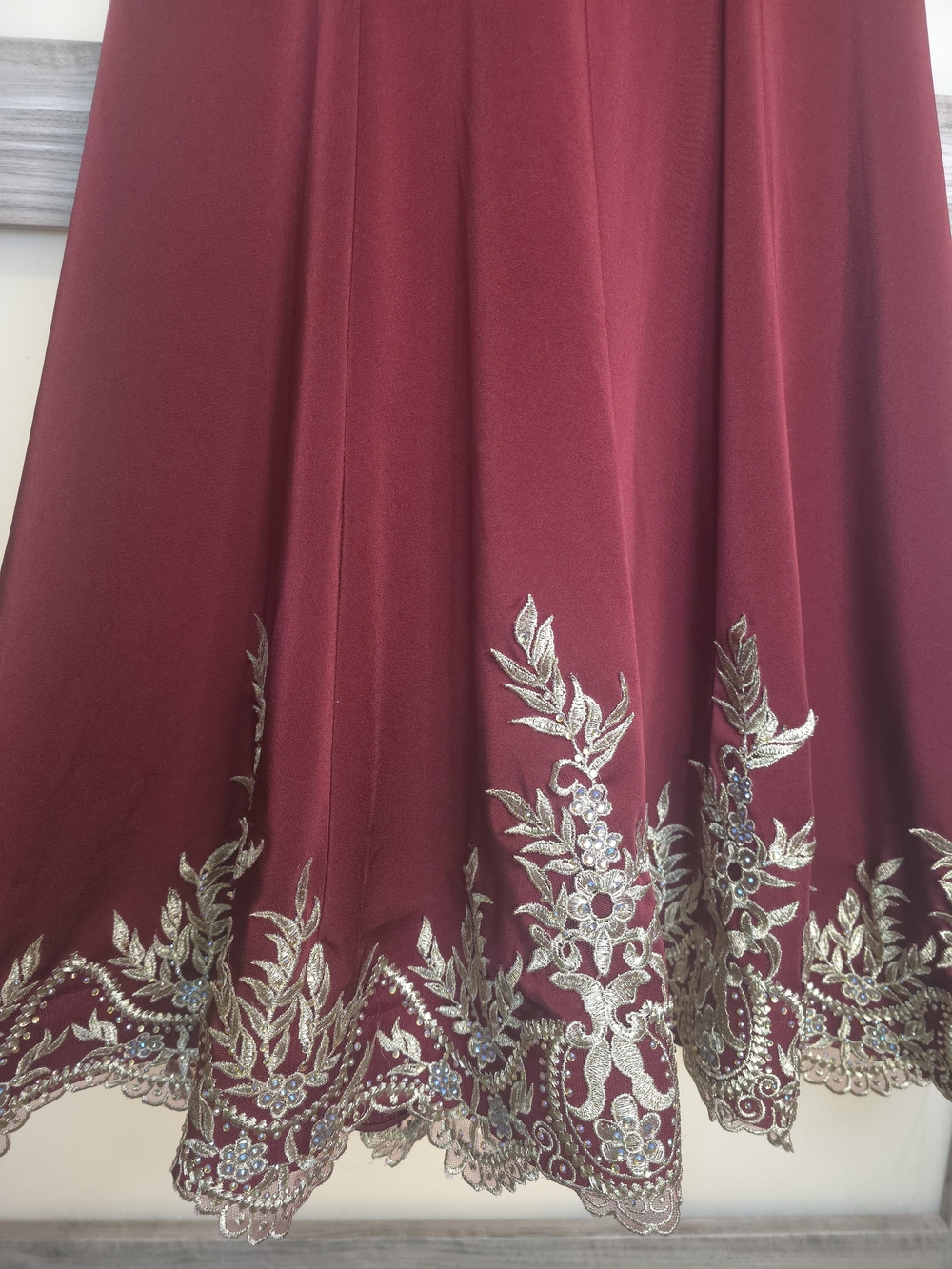 Embroidered Burgundy Evening Dress